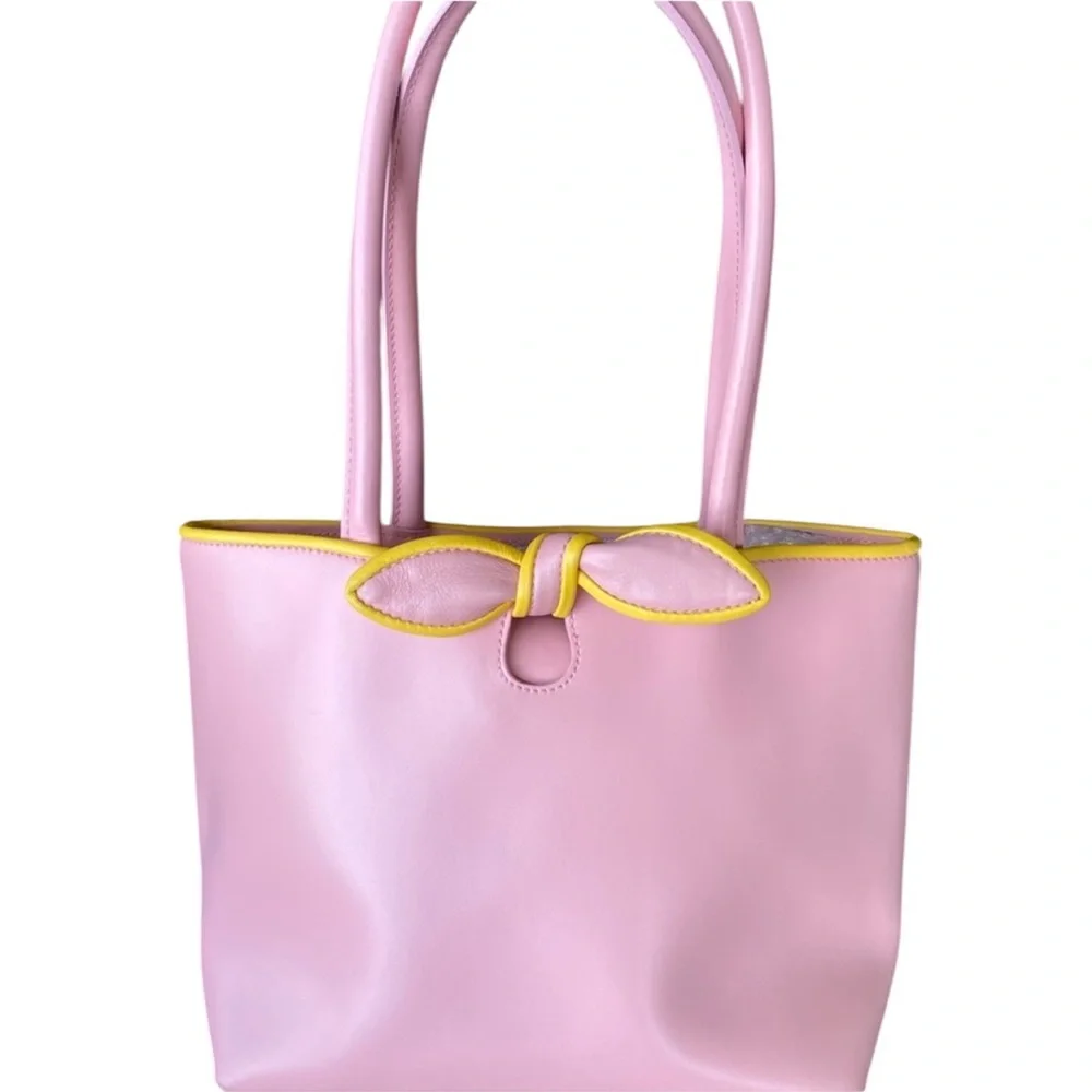 Furla Vintage Y2K Pink & Yellow Bow Tote/Shoulder Bag Elegant Structured Design